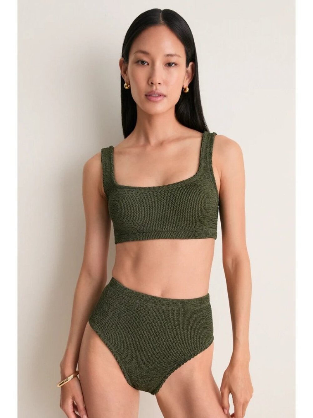 HUNZA G Patricia Bikini Set Metallic Khaki Size One Size NWT